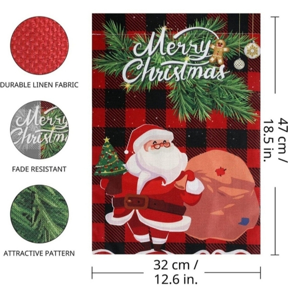 NEW Red Buffalo Plaid Christmas/Santa Double-sided Garden Flag - Picture 2 of 5